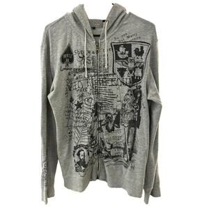 Y2K Beams Tattoo Japan Brand Zip Up Hoodie Sweatshirt sz L